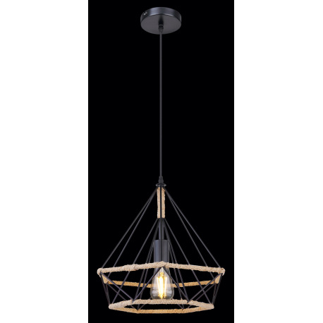 Závesné svietidlo, kov čierny, lano hnedé, Ø380, V:1500, bez žiarovky 1xE27, max. 60W 230V 8