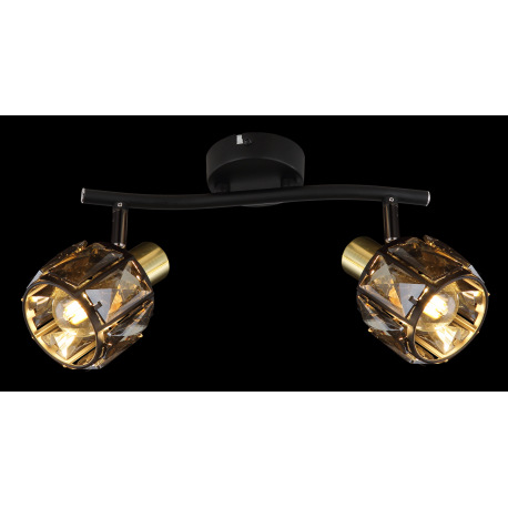 Nástenné svietidlo, kov čierny, kov zlatý, sklenené krištále dymové, DxŠxV:280x220x180mm, bez žiarov 5