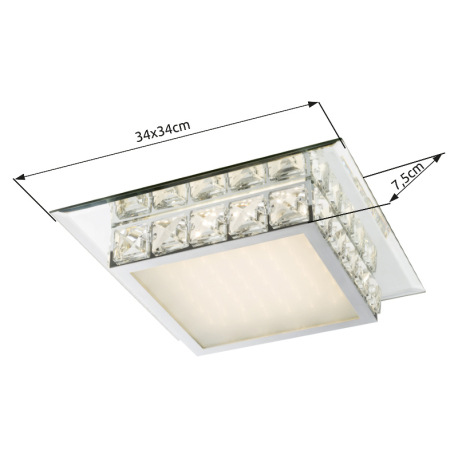 Stropné svietidlo, chróm, sklo biele, K5 krištály číre, zrkadlový okraj, trblietavý efekt, DxŠxV: 34 2