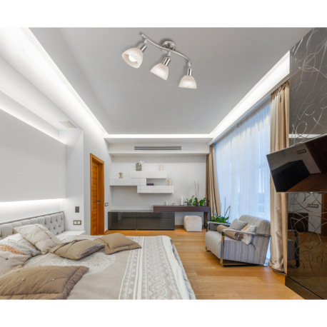 Stropné svietidlo, kov nikel matný, sklo biele, otočné, DxŠxV: 100x400x168mm, vrátane žiaroviek 3xE1 2