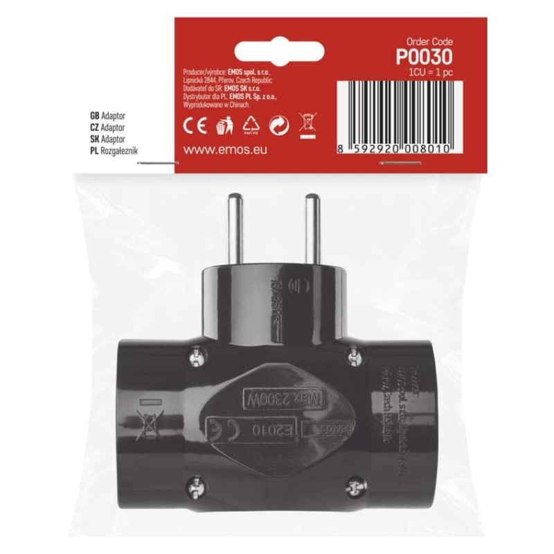 Rozbočovacia zásuvka 3× guľatá, čierny 6