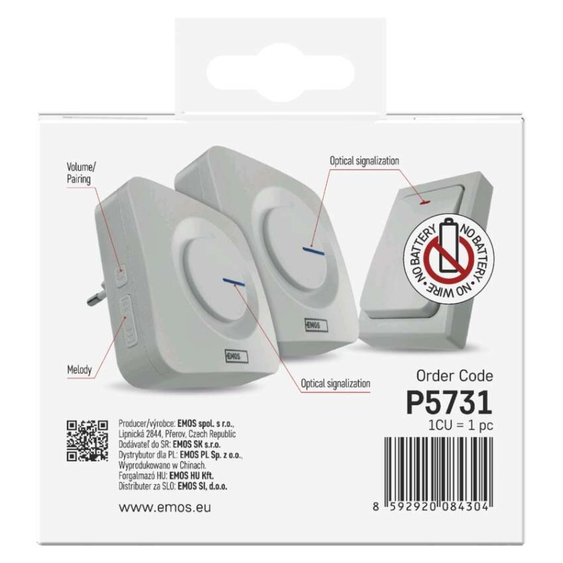 Domový bezdrôtový zvonček bez baterie P5731 do zásuvky 11