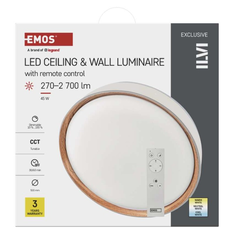 LED nástenné svietidlo ILVI, kruhové 45 W, stmievateľné so zmenou CCT, biela + drevo 11