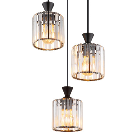 Závesné svietidlo, kov čierny, akrylové krištále číre, kábel PVC čierny, ø: 320mm, V: 1200mm, bez ži 4