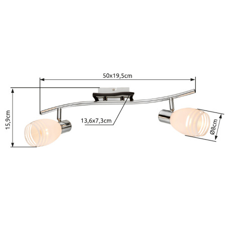 Nástenné svietidlo, chróm, MDF wenge, satinované sklo, DxV: 500x160, bez žiaroviek 2xE14, max. 40W 2 3