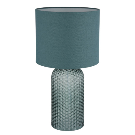 Stolová lampa, svetlozelené sklo, bledozelený textil, biely PVC kábel, kolískový vypínač na kábli ø: 3