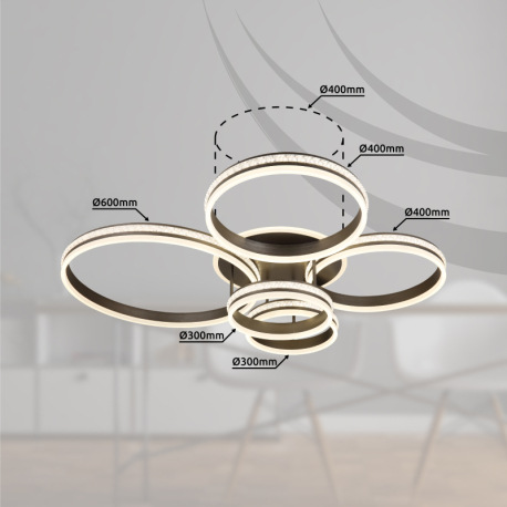 Stropné svietidlo, kov/hliník titán, akryl biely, stmievateľné, niekoľko úrovní pomocou nástenného v 17