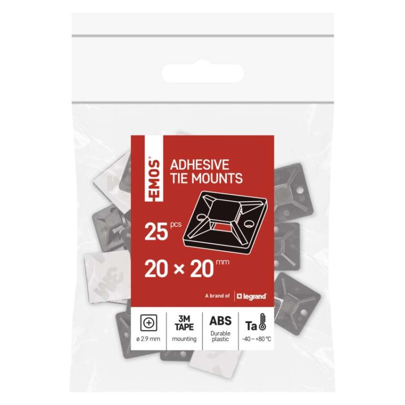 Samolepiaca príchytka sťahovacej pásky 20×20 mm, čierna, 25 ks 7