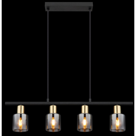 Závesné svietidlo, kov čierny, kov zlatý matný, sklo dymové, priehľadné, kábel PVC čierny, možnosť s 5