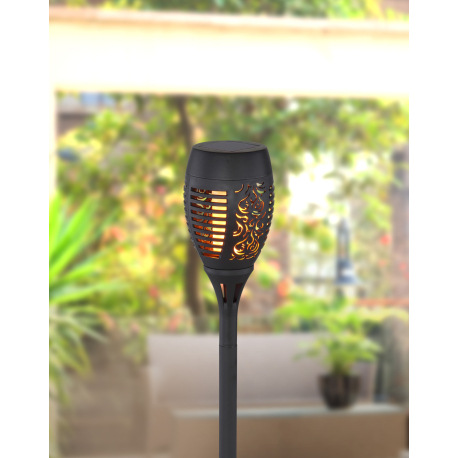 Solárne svietidlo, plast čierny, plast čierny satinovaný, fakľa s hrotom na zapichnutie do zeme, efe 6