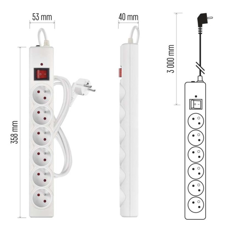 Prepäťová ochrana – 6 zásuviek, 3 m, biela 10