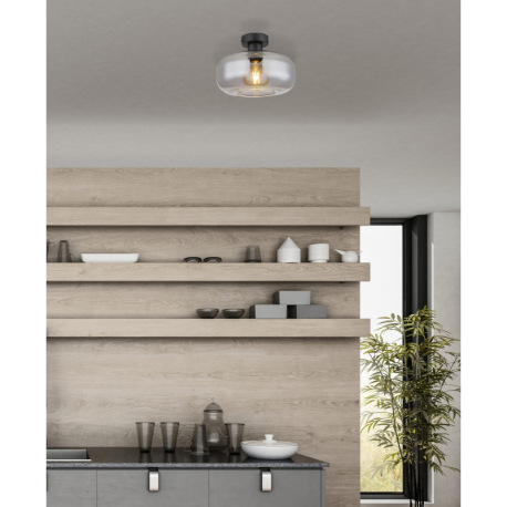 Stropné svietidlo kov čierny matný, dymové sklo, ø: 280mm, V: 205mm, bez žiarovky 1x E27 40W 230V 1