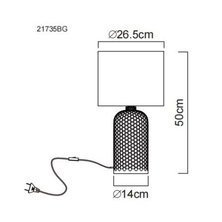 Stolová lampa, svetlozelené sklo, bledozelený textil, biely PVC kábel, kolískový vypínač na kábli ø: 20