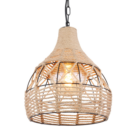 Závesné svietidlo, kov čierny matný, konopné lano, čierna reťaz, Ø 300, V: 1350, bez žiarovky 1xE27, 4