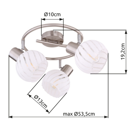 Stropné svietidlo, nikel, sklo priehľadné biele, Ø 280, V: 192, bez žiaroviek 3xE27, max. 40W 230V 9