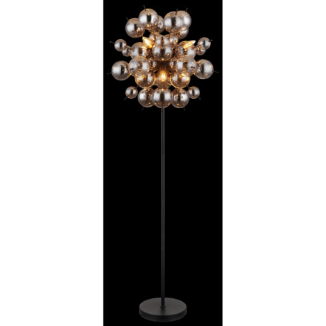 Stojanové svietidlo, kov čierny matný, sklenené gule dymovej farby, kábel PVC čierny, vyínač na kábl 11