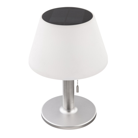 Solárne svietidlo, nerez, plast biely, stolová lampa s ťahovým vypínačom, IP44, akumulátor CR18650 1 3