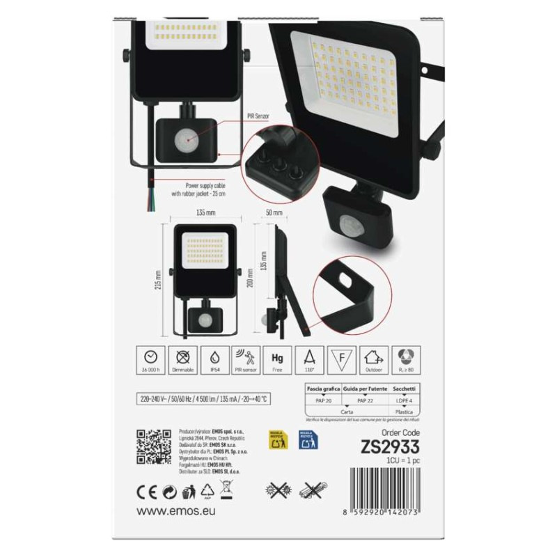 LED reflektor VISIO s pohybovým čidlom, 30 W, neutrálna biela, čierný 14