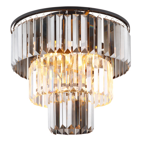 Stropné svietidlo, kov čierny, sklenené krištále dymové, číre, ø: 400mm, V: 330mm, bez žiaroviek 3xE