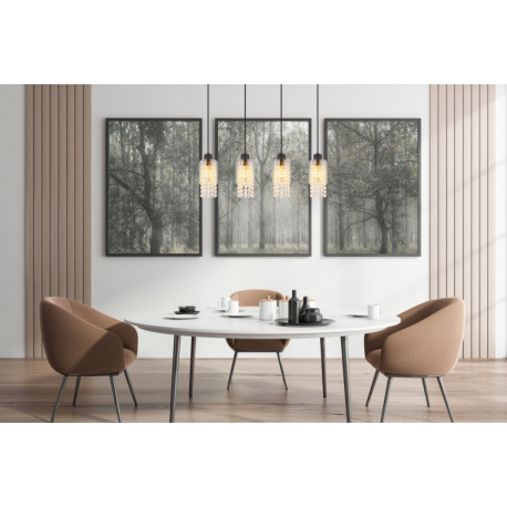 Závesné svietidlo kov čierny matný, sklo dymové, sklo kryštály číre, kábel PVC čierny, DxŠxV: 730x10 9