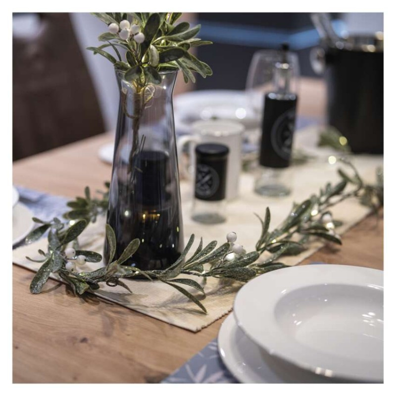 LED vianočná girlanda - jmelí, 1,5 m, 3x AA, vnútorné, teplá biela, časovač 3