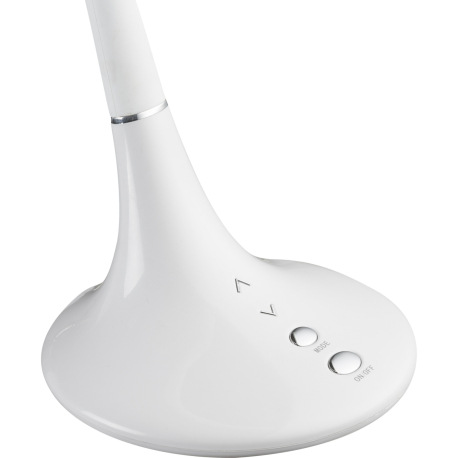 Stolová lampa, plast, chróm, biely, hliník, flexo, dotykový vypínač ON / OFF, dotykový stmievač, DxŠ 3