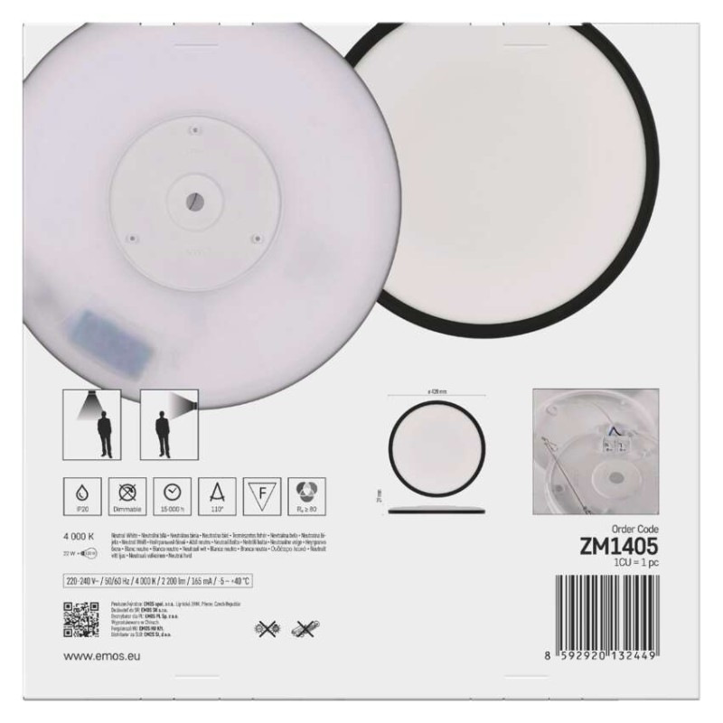 LED prisadené svietidlo FLORI okrúhle, čierné, 22W, neutrálna biela 14