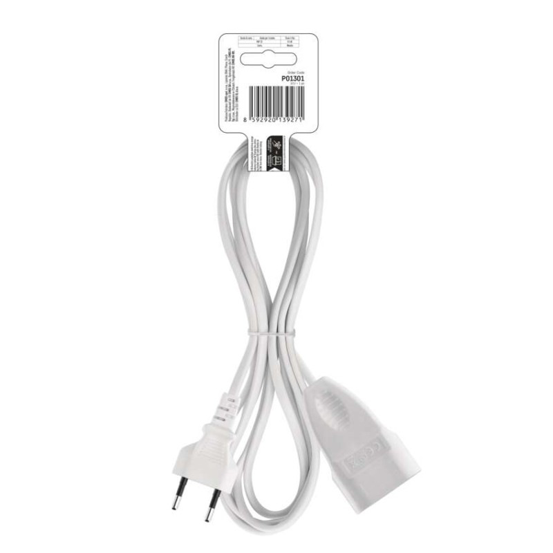 Dvojžilový pohyblivý prívod 1,5 m / 1 zásuvka / biely / PVC / 0,75 mm2 5