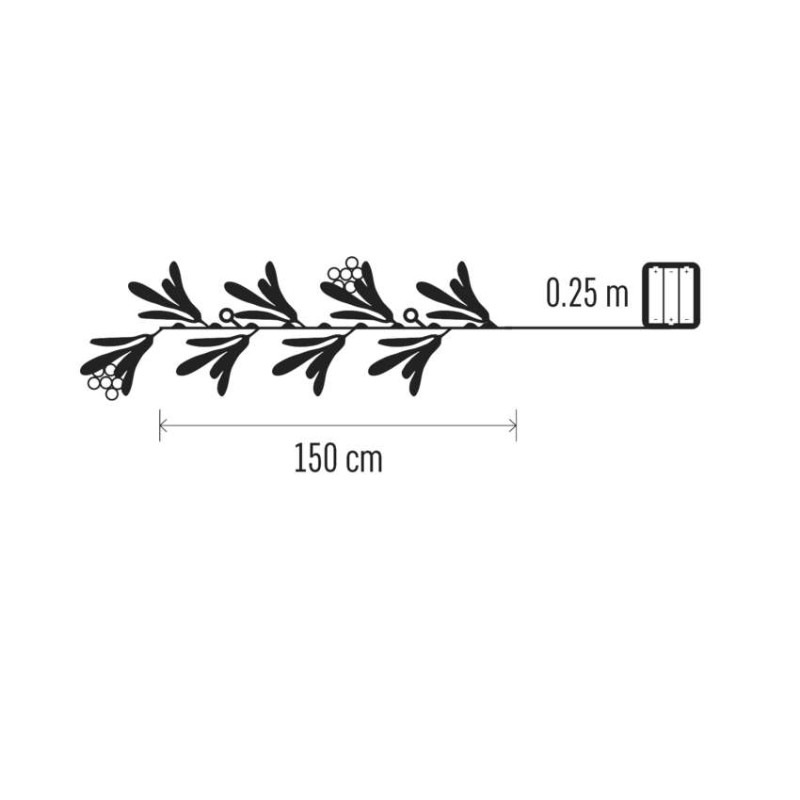LED vianočná girlanda - jmelí, 1,5 m, 3x AA, vnútorné, teplá biela, časovač 2