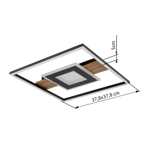 Stropné svietidlo, kov vzhľad dreva, kov čierny, hliník čierny matný, akryl biely, akrylové krištále 18