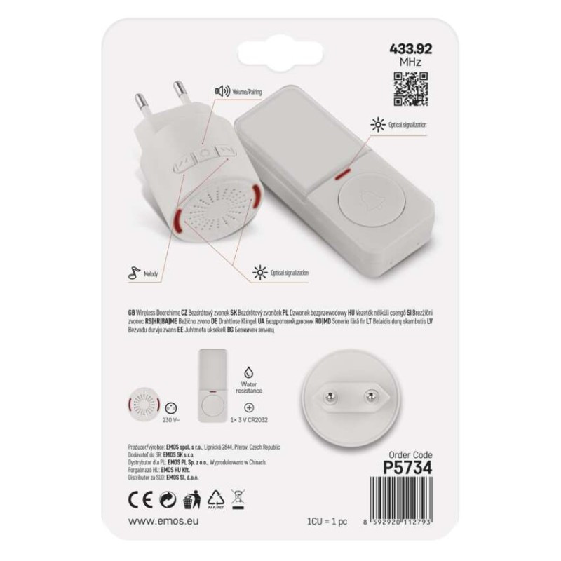 Domový bezdrôtový zvonček P5734 do zásuvky 8