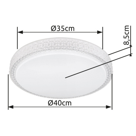 Stropné svietidlo, kov biely, akryl biely, priehľadné plastové krištále, zmena farby svetla pomocou 9