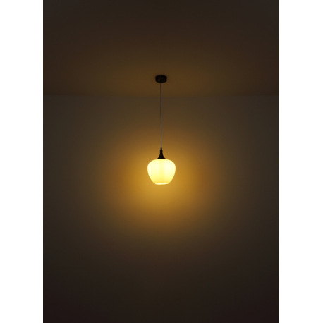 Závesné svietidlo, kov farba kávy, sklo biele, textilný kábel čierny, 2 veľkosti skiel, DxŠxV: 860x4 13