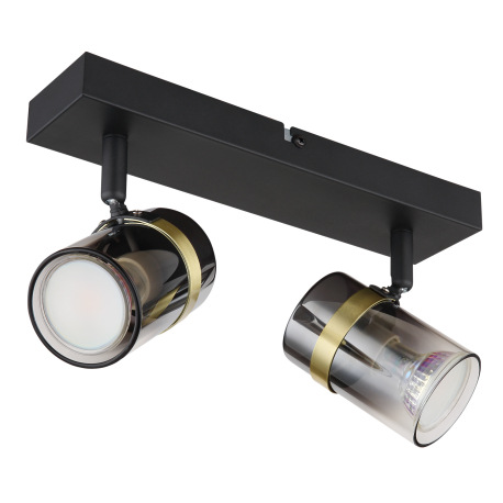 Nástenné svietidlo, bodové, kov čierny matný, dymové sklo s prechodom do priehľadného skla, mosadz, 13