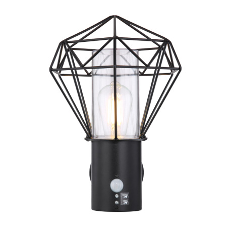 Vonkajšie svietidlo, nehrdzavejúca oceľ čierna, kov čierny, plast priehľadný, IP44, snímač: V: 1,8m, 10