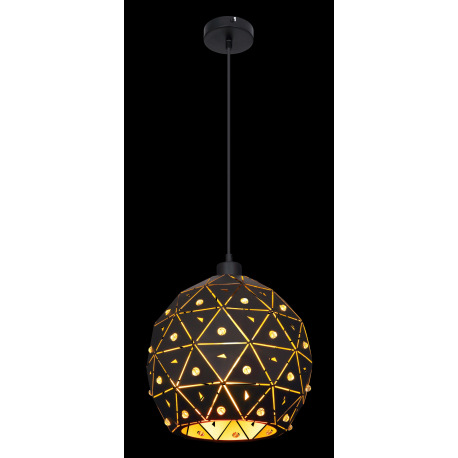 Závesné svietidlo, kov čierny matný, krištále K9 číre, tienidlo vo vnútri zlaté, Ø:250, V:1200, bez 7