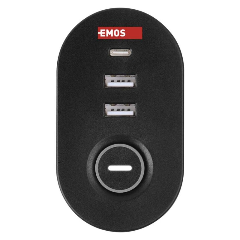 Predlžovací kábel 1,5 m/3 zásuvky/vypínač/stolný držiak/USB/čierny/PVC/1,5 mm2 8