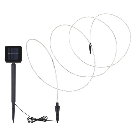 Solárne svietidlo, hliník, plast čierny, plast, svetielka na hliníkovom drôte, ohýbateľné, IP44, vyp