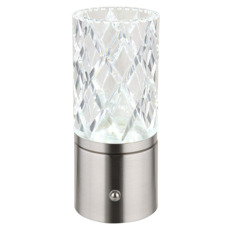 Nabíjateľná stolová lampa, kov nikel, chróm, akryl číry, kábel PVC biely, dotykové zapnutie/vypnutie 17