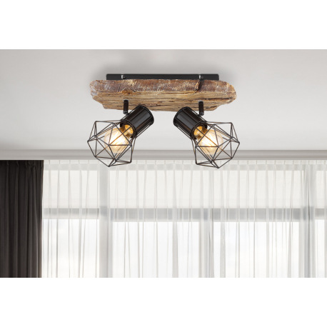 Nástenné svietidlo, kov čierny, plast vzhľad dreva, kovová mriežka, DxŠxV:385x120x230mm, bez žiarovi 1