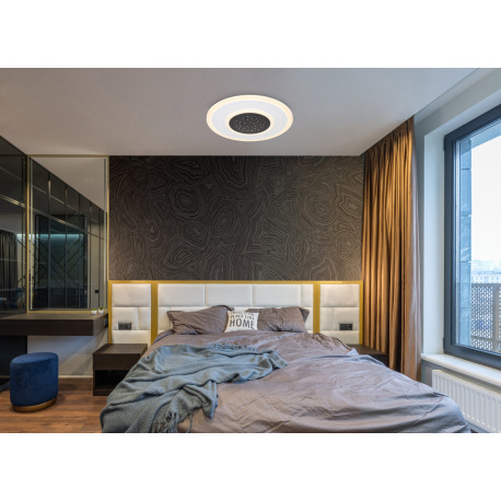 Stropné svietidlo, kov biely a čierny, akryl opál, stmievateľné, viackrokové ovládanie cez nástenný 1