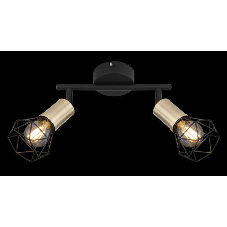 Nástenné svietidlo, kov čierny, starožitná mosadz, DxŠxV: 220x80x200, bez žiaroviek 2xE14, max. 40W 5