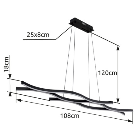 Závesné svietidlo kov čierny matný, plast biely, hliník čierny matný, kábel PVC čierny, výškovo nast 8
