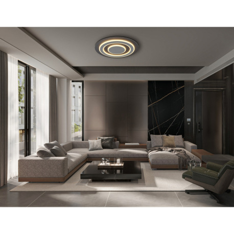 Stropné svietidlo, kov antracit brusený, sivý kov brúsený, akryl biely, ø: 480mm, V: 52mm, vrátane L 8