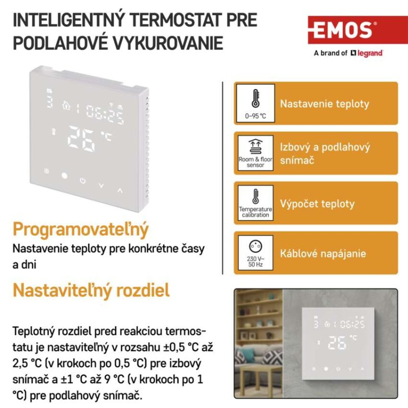 Podlahový programovateľný drôtový WiFi GoSmart termostat P56201UF 1