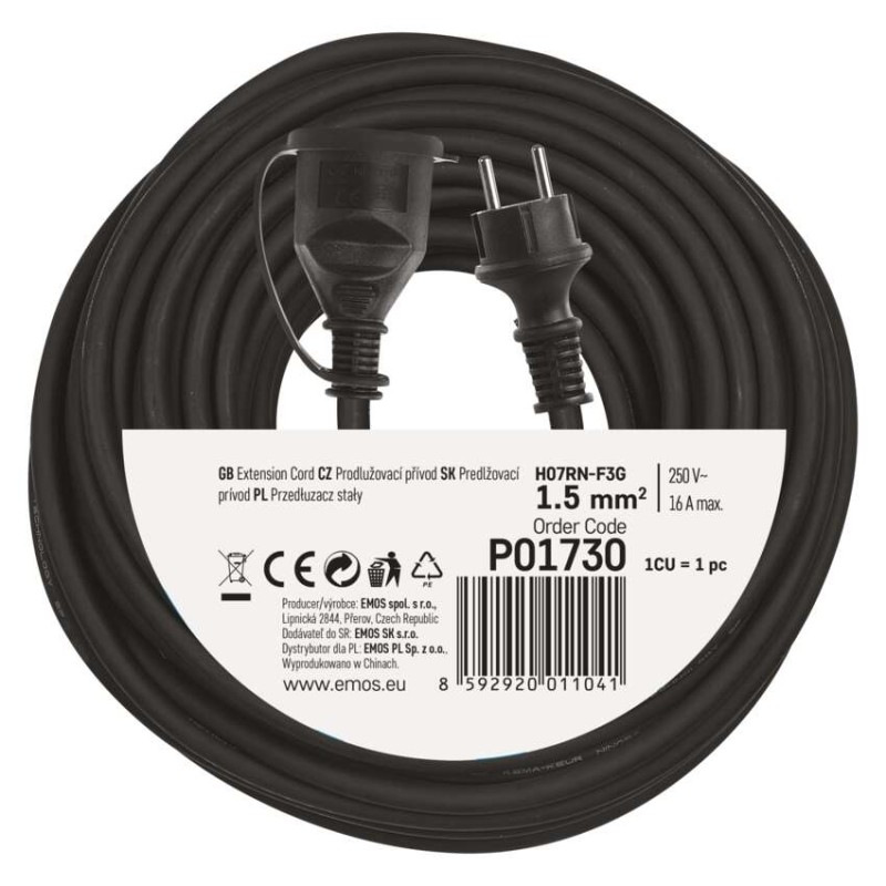 Vonkajší predlžovací kábel 30 m / 1 zásuvka / čierny / guma-neoprén / 230 V / 1,5 mm2 9