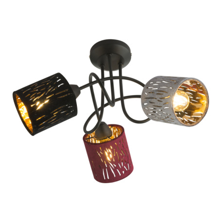 Stropné svietidlo, kov čierny, zamat multicolor, Ø460, V:275, bez žiaroviek 3xE14, max. 25W 230V.