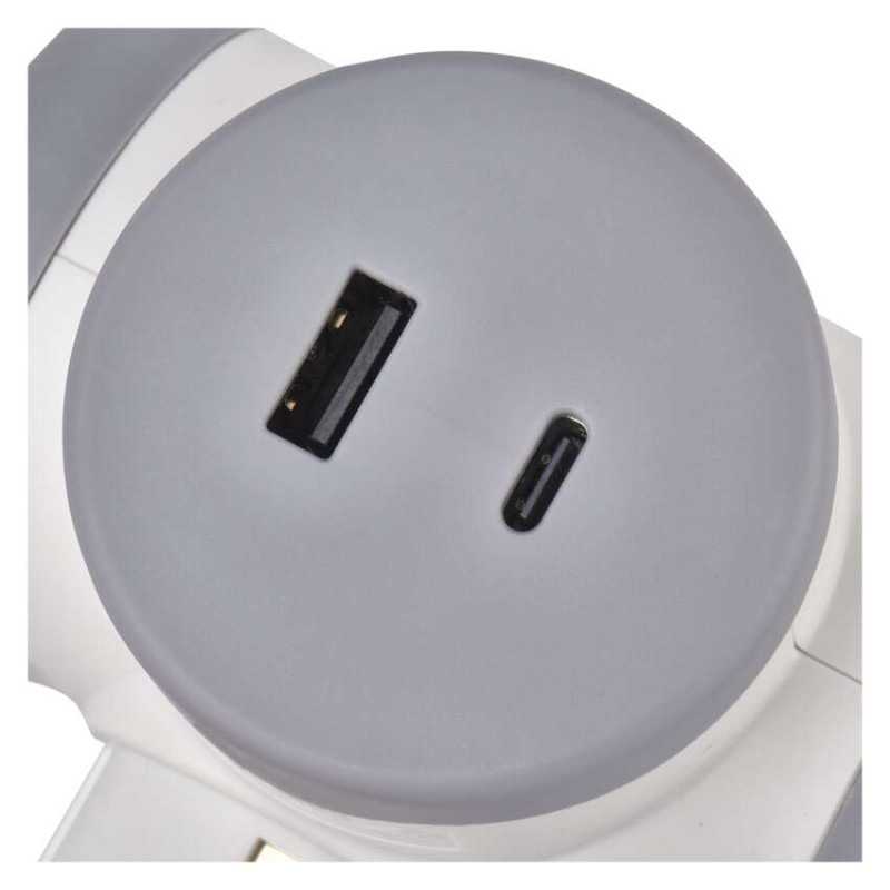 Rozbočovacia zásuvka 2×, 1×USB-A+1×USB-C, bielo-sivá 6