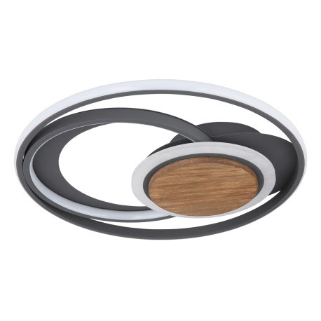 Stropné svietidlo, kov grafit, tmavohnedé drevo, akryl biely, Ø495, V:80, vrátane 1xLED 45W 230V, 49 2