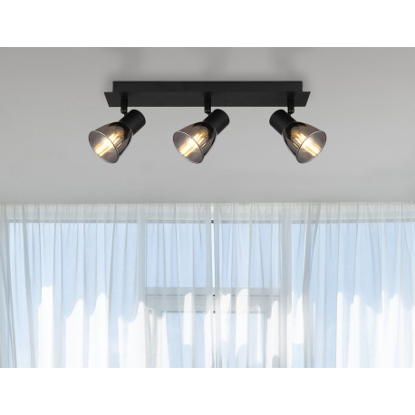 Stropné svietidlo, kov čierny, dymové sklo, DxŠxV:400x70x155mm, bez žiaroviek 3x E14, max. 40W 230V 1